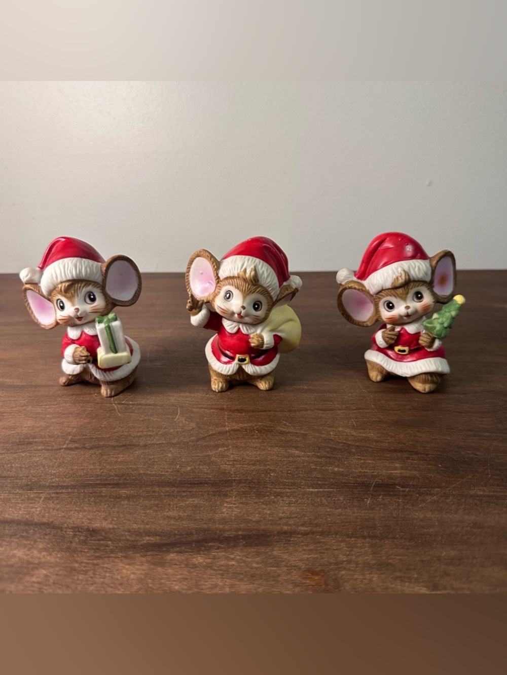Homco Ceramic Christmas Mouse Figurines Lot Of 3 #5405 Vintage Knickknacks